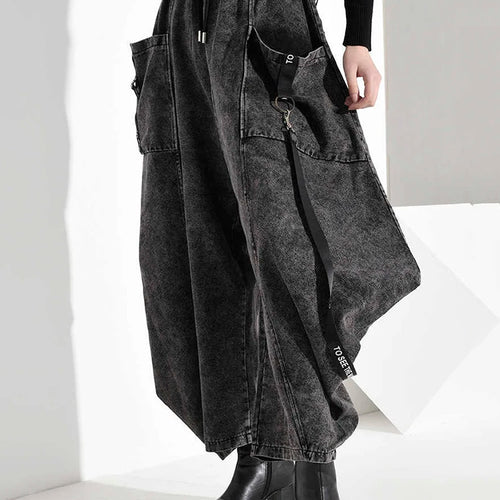 Load image into Gallery viewer, High Elastic Waist Pocket Split Long Denim Wide Leg Trousers New Loose Fit Pants Women Fashion Spring Autumn 2025 1D202
