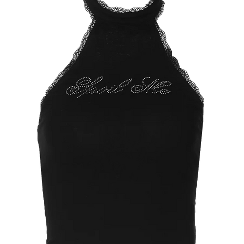 Load image into Gallery viewer, Halter Sleeveless Crop Top Vest 2024 Summer Women Lace Patchwork Sexy Rhinestones Y2K Vintage Elegant Club
