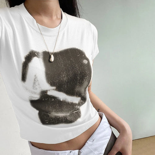 Load image into Gallery viewer, Casual Basic Vintage Bodycon Summer Women T-shirts Crop Top Korean Fashion Printed Slim Tee Clothes Short Sleeve
