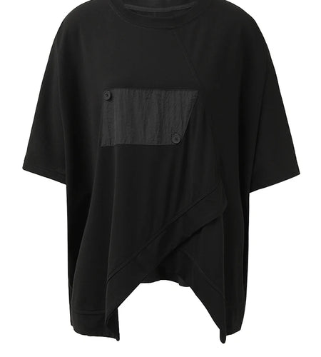 Women White Irregular Hem Spliced Big Size T-shirt New Round Neck Short Sleeve Fashion Tide Spring Summer 2025 1DH5359