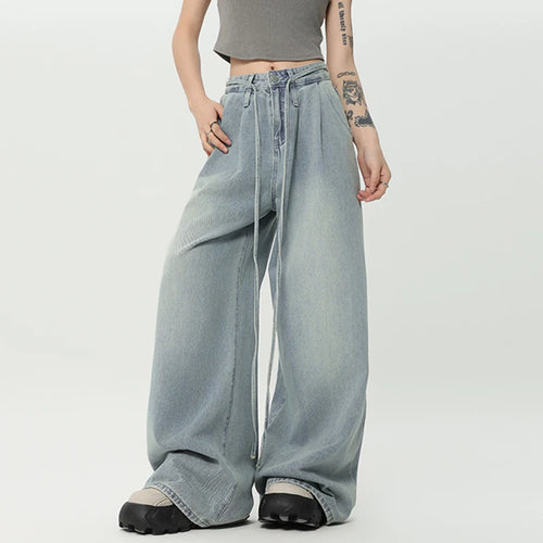 Load image into Gallery viewer, Simple Men&#39;s Denim Pants Drawstring Casual Straight Korean Style Trousers Wide Leg Solid Color Loose Male Jeans New 9C9292
