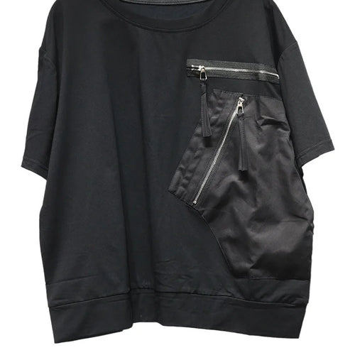 Load image into Gallery viewer, Women White Pocket Zipper Big Size Casual T-shirt New Round Neck Short Sleeve Fashion Tide Spring Summer 2025 1DJ0416
