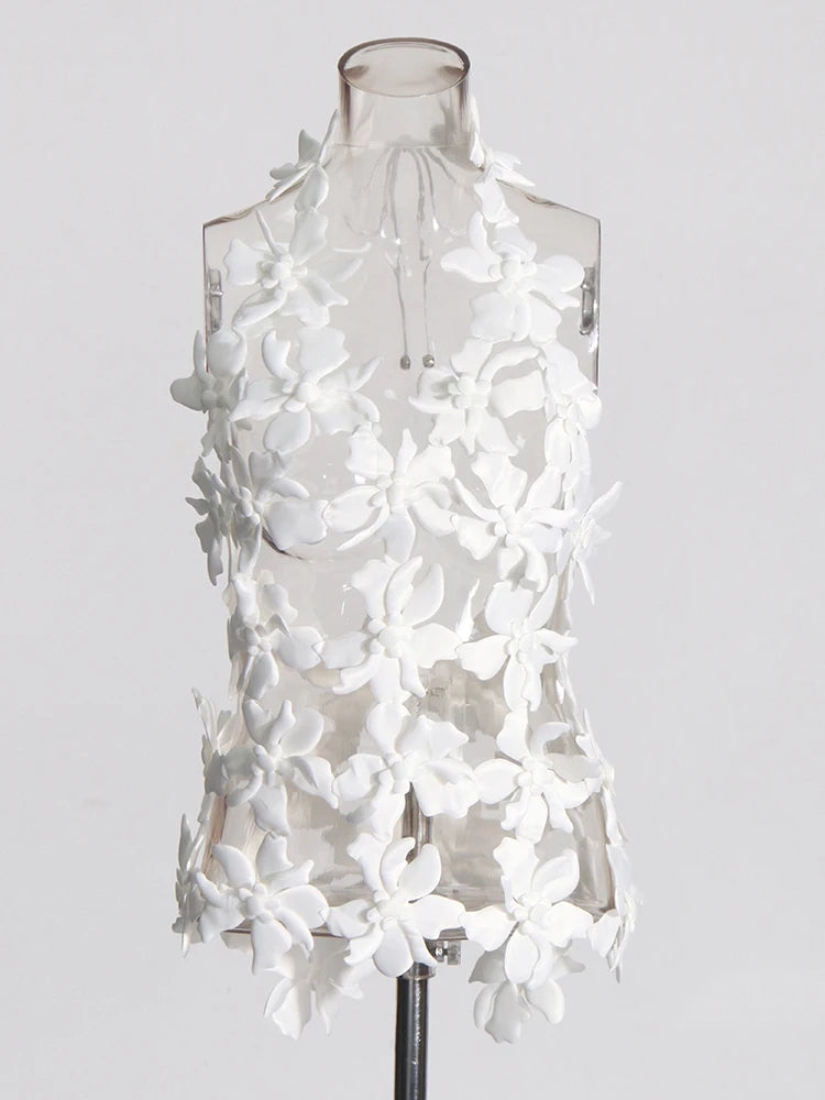 Solid Hollow Out Minimalist Sexy Vests For Women V Neck Sleeveless Backless Spliced Lace Up Top Female Fashion New