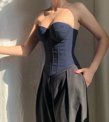 Corset Tops y2k Clothes Women Solid Color Off Shoulder Strapless  Fishbone Bustier Bandeau Sexy Clothing Streetwear