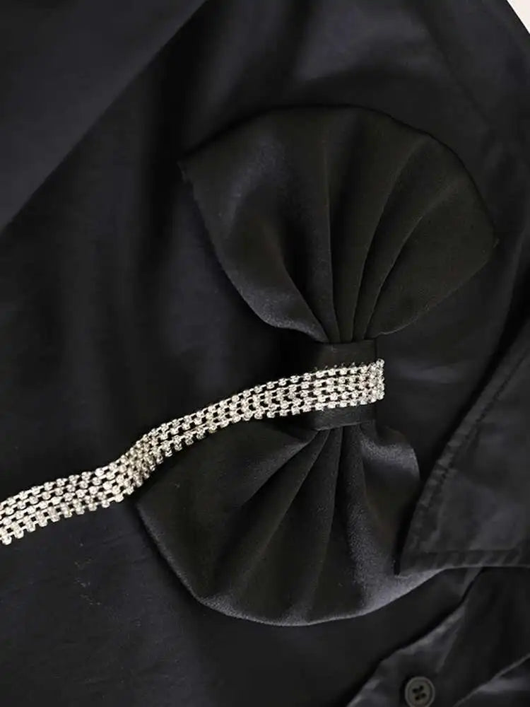 Women White Three-Dimensional Butterfly Bow Big Size Blouse New Lapel Long Sleeve Shirt Fashion Spring Autumn 2025 1DJ0005