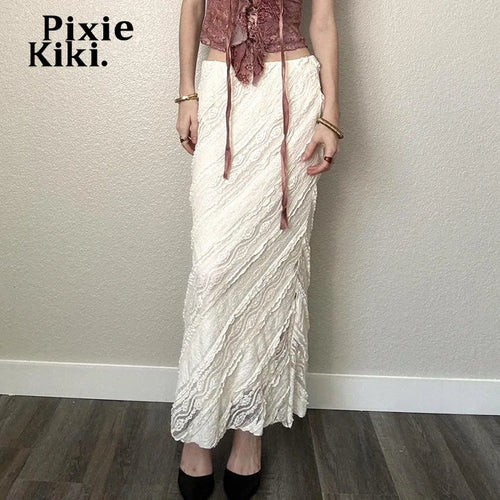 Load image into Gallery viewer, Texture Lace White Skirts for Women Bottom Elegant Fashion Low Rise Y2k Long Skirt P67-DF24
