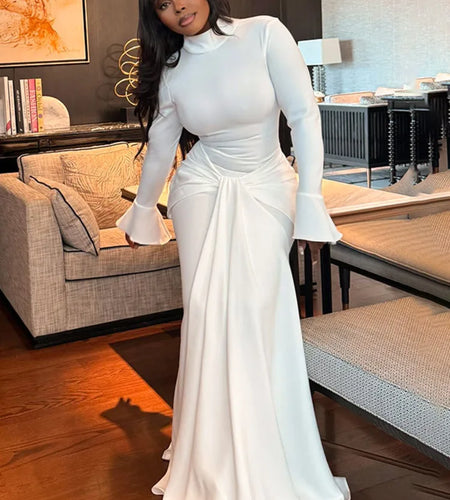 Articat Elegant Long Sleeved Bodycon Pleated Maxi Dress For Women Winter 2025New Solid Color Slim Hip Party Evening Dress