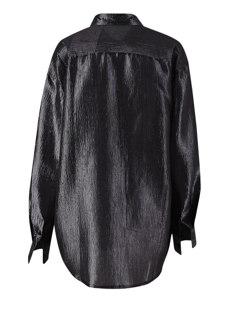 Women Black Thin Ruffles Perspective Big Size Blouse New Lapel Long Sleeve Shirt Fashion Tide Spring Autumn 2025  CPG3108