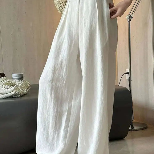 Load image into Gallery viewer, High Elastic Waist White Linen Pleated Long Elegant Wide Leg Pants New Trousers Women Fashion Spring Summer 2025 1DH6125
