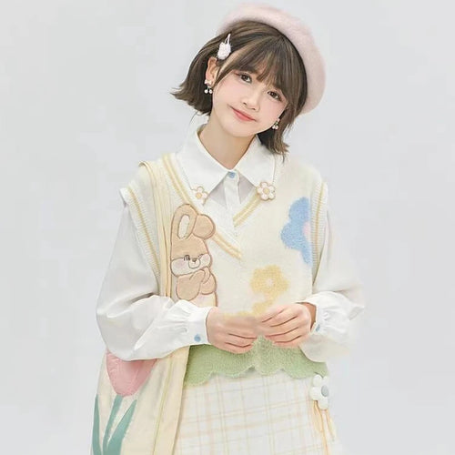 Load image into Gallery viewer, Sweet Cartoon Embroidery Sleeveless Knitted Sweater Vest Women Y2k Contrast Color Waistcoat Spring Grunge Harajuku Vests Tops
