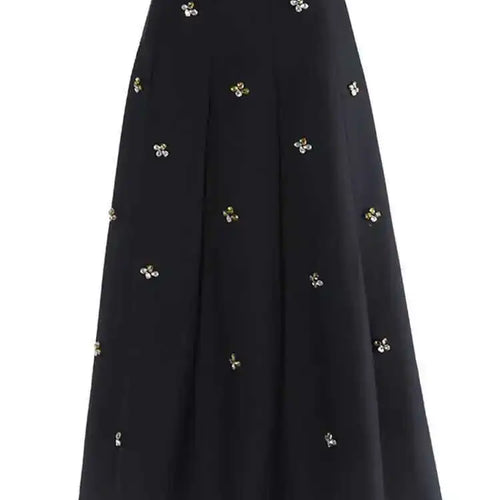 Load image into Gallery viewer, High Elastic Black Rhinestones Pleated Elegant A-line Half-body Skirt Women Fashion Tide New Spring Autumn 2025 1DH2565
