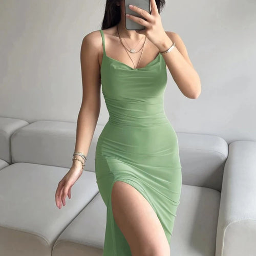 Load image into Gallery viewer, Elegant Solid Swinging Collar Slips Backless Slit Sexy Slim Midi Prom Dress Summer Women Clothes Party Festival
