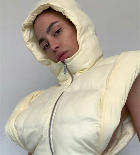 Solid Color Hooded Bread Jacket Sleeveless Vest Coat Cotton Fashion Casual Street Style For Women Daily Outing Wear