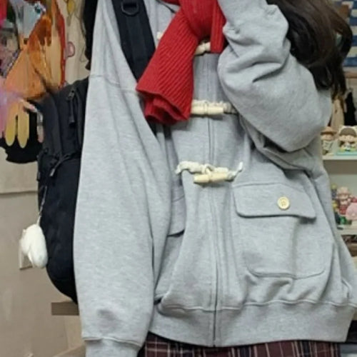 Load image into Gallery viewer, Y2k Aesthetic Horn Button Jacket Womens Jackets 2025 Autumn New Korean Kawaii Solid Preppy Clothes Casual All Match Femme Tops
