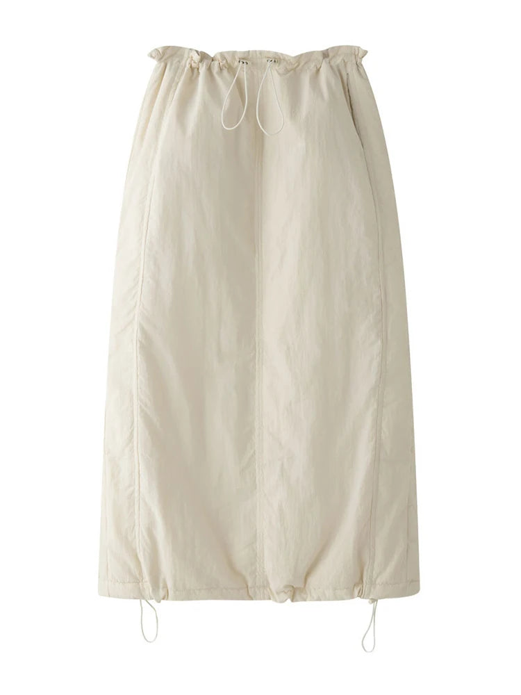 High Waist Beige Drawstring Shaped Warm Duck Down Half-body Skirt Women Fashion Tide New Autumn Winter 2025 1DH7468