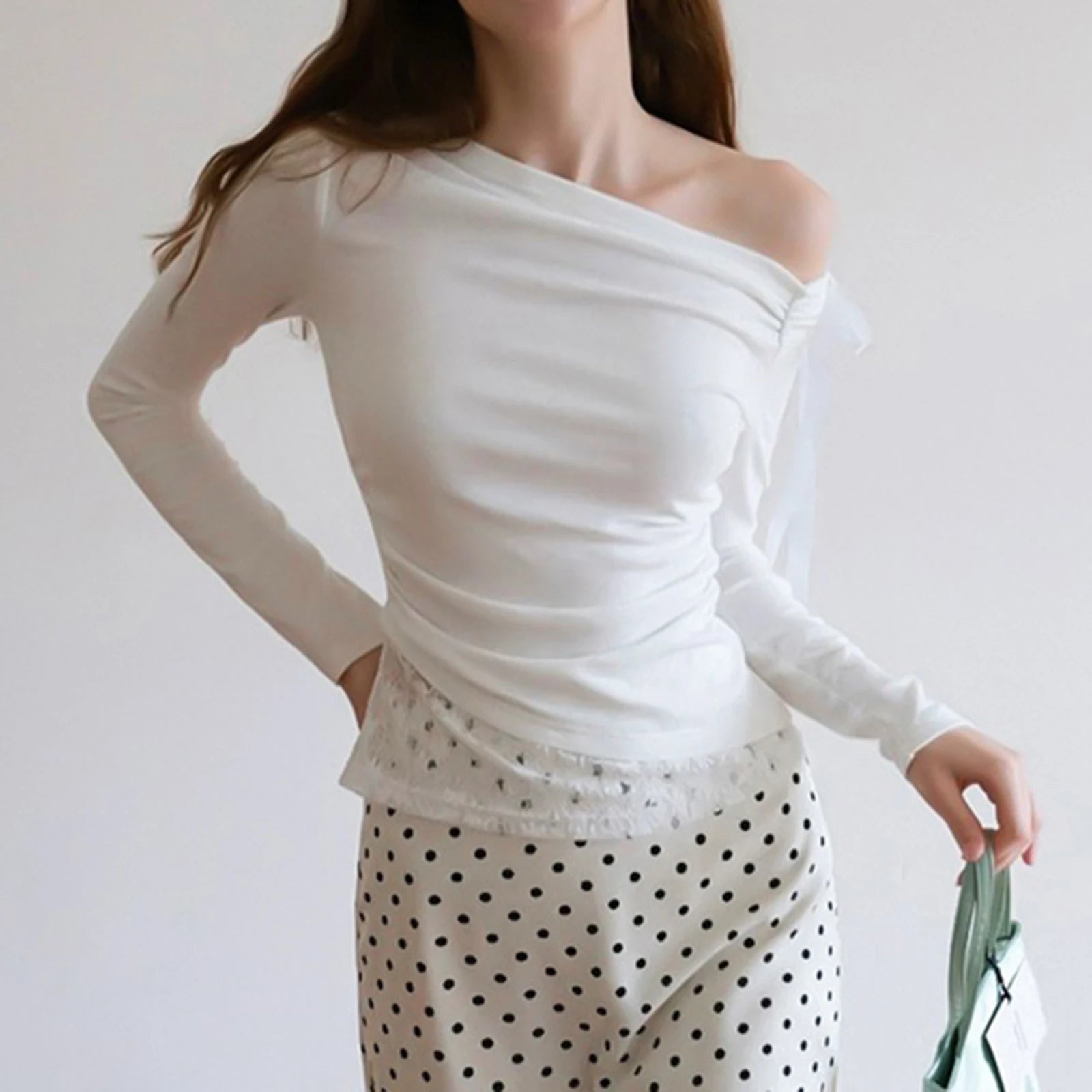 Coquette Crop Tops y2k Women Clothing Bow Lace Patchwork Off Shoulder Long Sleeve T Shirts 2000s Clothes Streetwear