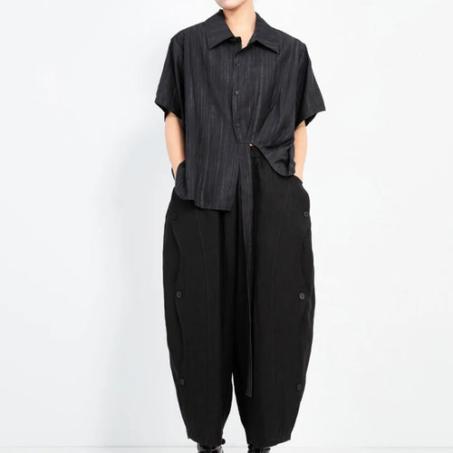 Load image into Gallery viewer, High Elastic Waist Black Side Button Shaped Long Wide Leg Pants New Trousers Women Fashion Tide Spring Autumn 2025 1DJ0983

