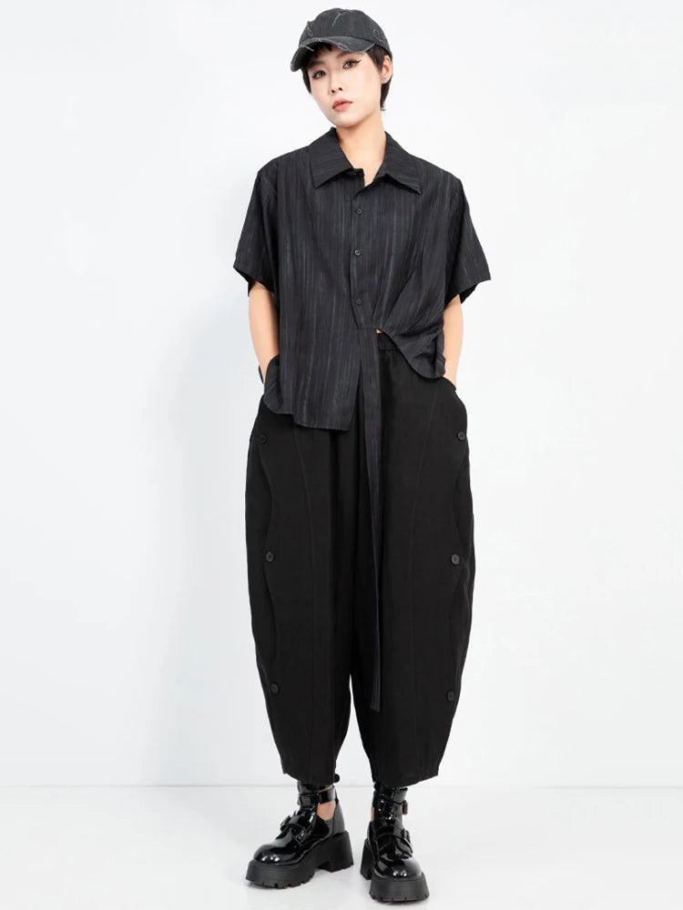 High Elastic Waist Black Side Button Shaped Long Wide Leg Pants New Trousers Women Fashion Tide Spring Autumn 2025 1DJ0983