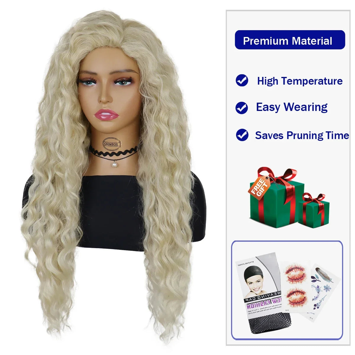 Synthetic Hair Long Curly Blonde Wigs for Women Natural Wig Thick Fluffy Wigs Ombre Color Blond Wig with Free Part Bangs Costume