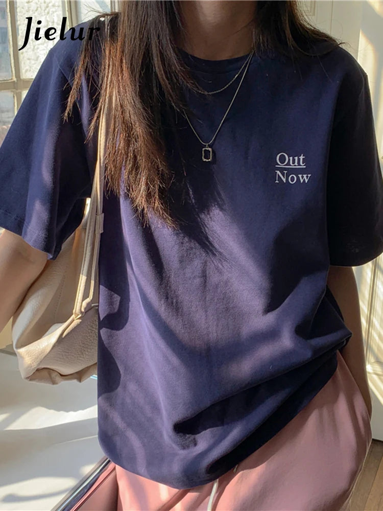 Letter Printed Women's T-shirts Summer Korean Loose Top Women Casual Cool Harajuku BF Female T shirt Orange Navy Blue