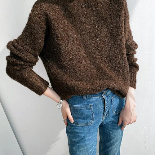 Load image into Gallery viewer, Loose Knitting Sweater For Women Round Neck Long Sleeve Solid Minimalist Casual Korean Pullover Female Autumn
