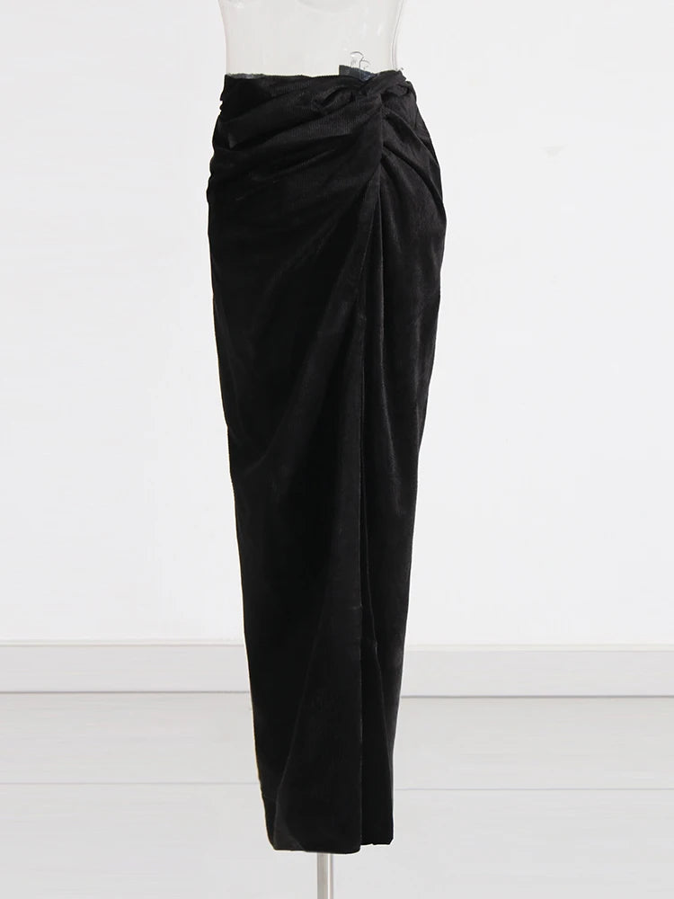 Solid Minimalist Slimming Skirts For Women High Waist Patchwork Folds Temperament Bodycon Skirt Female Fashion