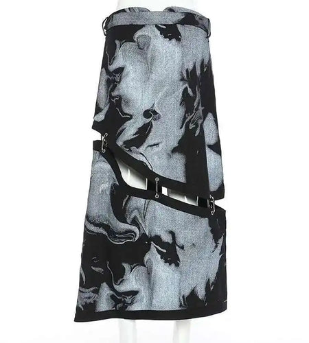 High Waist Black Detachable Irregular Printed Denim Half-body Skirt Women Fashion Tide New Spring Autumn 2025 1DH4523