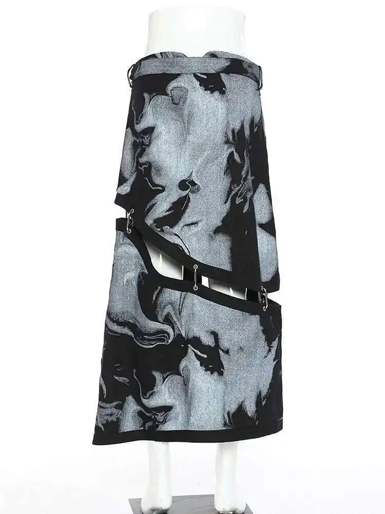 High Waist Black Detachable Irregular Printed Denim Half-body Skirt Women Fashion Tide New Spring Autumn 2025 1DH4523