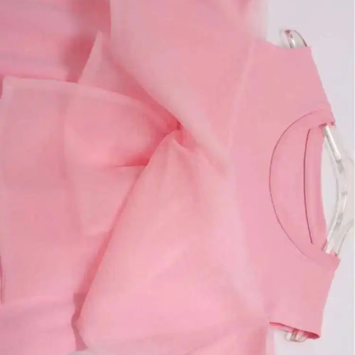 Load image into Gallery viewer, Women pink Color Mesh Bow Off Shoulder Elegant T-shirt New Round Neck Short Sleeve Fashion Tide Spring Summer 2025 1DF8193
