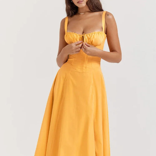 Load image into Gallery viewer, Summer Spaghetti Strap Midi Dress Elegant Long Lace Up Party Go Out Holiday Dress Balck Casual Dress for Women 2023
