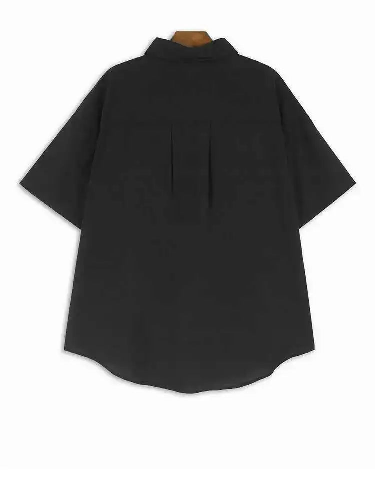 Women Green Plaid Pleated Big Size Casual Blouse New Lapel Short Sleeve Shirt Fashion Tide Spring Summer 2025 1DH6308