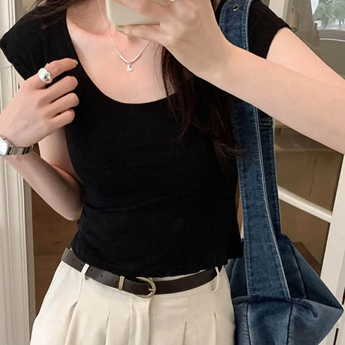 Load image into Gallery viewer, Slim Fit Low round Neck Short Sleeve Pink T-Shirt Spring Summer New Style Fashion Women's Top Thin Material Fly Sleeve Base Shir
