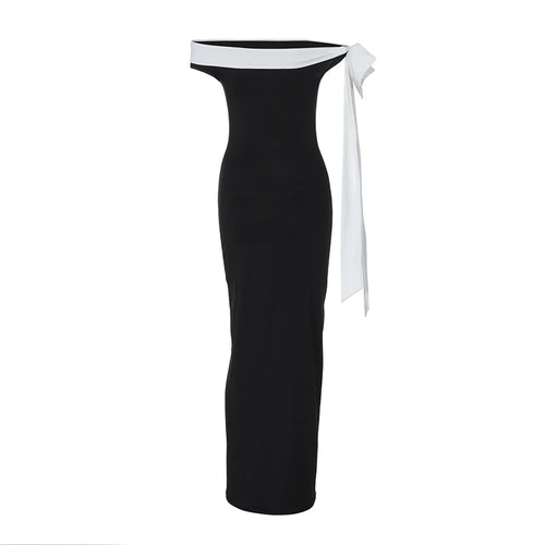 Load image into Gallery viewer, Sleeveless Ribbon Off-shoulder Solid Sexy Autumn Winter Maxi Dress For Women High Waist Bow Bodycon Party Long Dress
