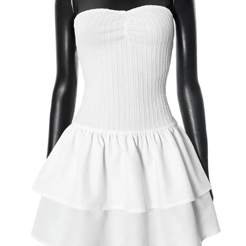 Load image into Gallery viewer, Off-shoulder Strapless Sexy Mini Dress For Women White Spaghetti Strap Sleeveless High Waist A-line Cake Dress Vestido
