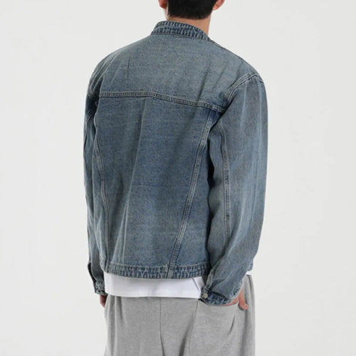 Load image into Gallery viewer, Male Denim Jacket New Spring Handsome Loose Fitting Casual Clothing Korean Stand Collar Single Breasted Trendy Top 9W1443
