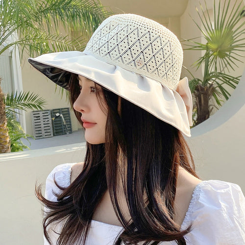Load image into Gallery viewer, Women Summer Hats Wide Brim UV Protection Beach Straw Hat  Fashion Bow Design Sun Hat Outdoor Travel Hats
