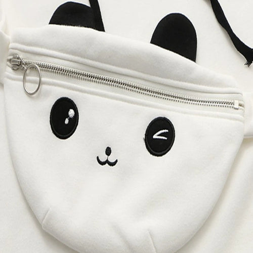 Load image into Gallery viewer, Winter Fleece Hoodies Women Cartoon Panda Print Pocket Patchwork Hooded Sweatshirts Long Sleeve Lace Up Pullover Tracksuits
