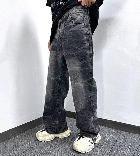 Men's Jeans Spring American Style New Washed Worn-out Lightning Pattern Design Gradient Color Stylish Male Trousers 9W1865