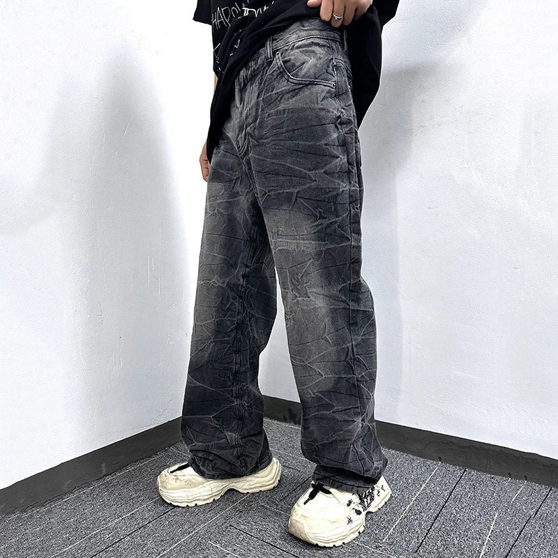 Men's Jeans Spring American Style New Washed Worn-out Lightning Pattern Design Gradient Color Stylish Male Trousers 9W1865