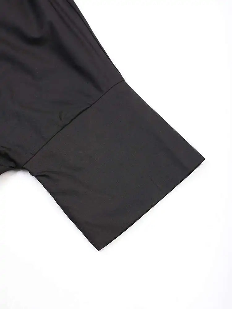 Women Black Striped Color-block Big Size Midi Shirt Dress New Lapel Long Sleeve Fashion Tide Spring Autumn 2025 1DD0068