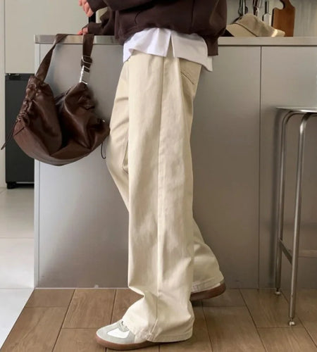 Men's Straight Leg Casual Pants Male Spring Loose Menwear Toursers Korean Version Solid Color Handsome Trendy 9W1437