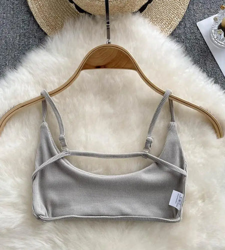 Simple Women Fashion Black Beige Sexy Club Backless Round Collar Chic Tops Summer Gray Off Shoulder Short Slip Vest Trend Casual