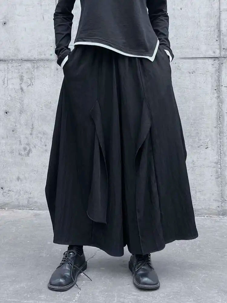 High Elastic Waist Black Irregular Spliced Long Wide Leg Pants New Trousers Women Fashion Tide Spring Autumn 2025 1DH5094