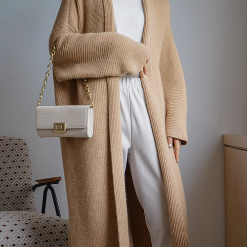 Load image into Gallery viewer, Yellow Big Size Long Knitting Cardigan Sweater V-Neck Long Sleeve Women New Fashion Tide Spring Autumn 2025 1DH6453
