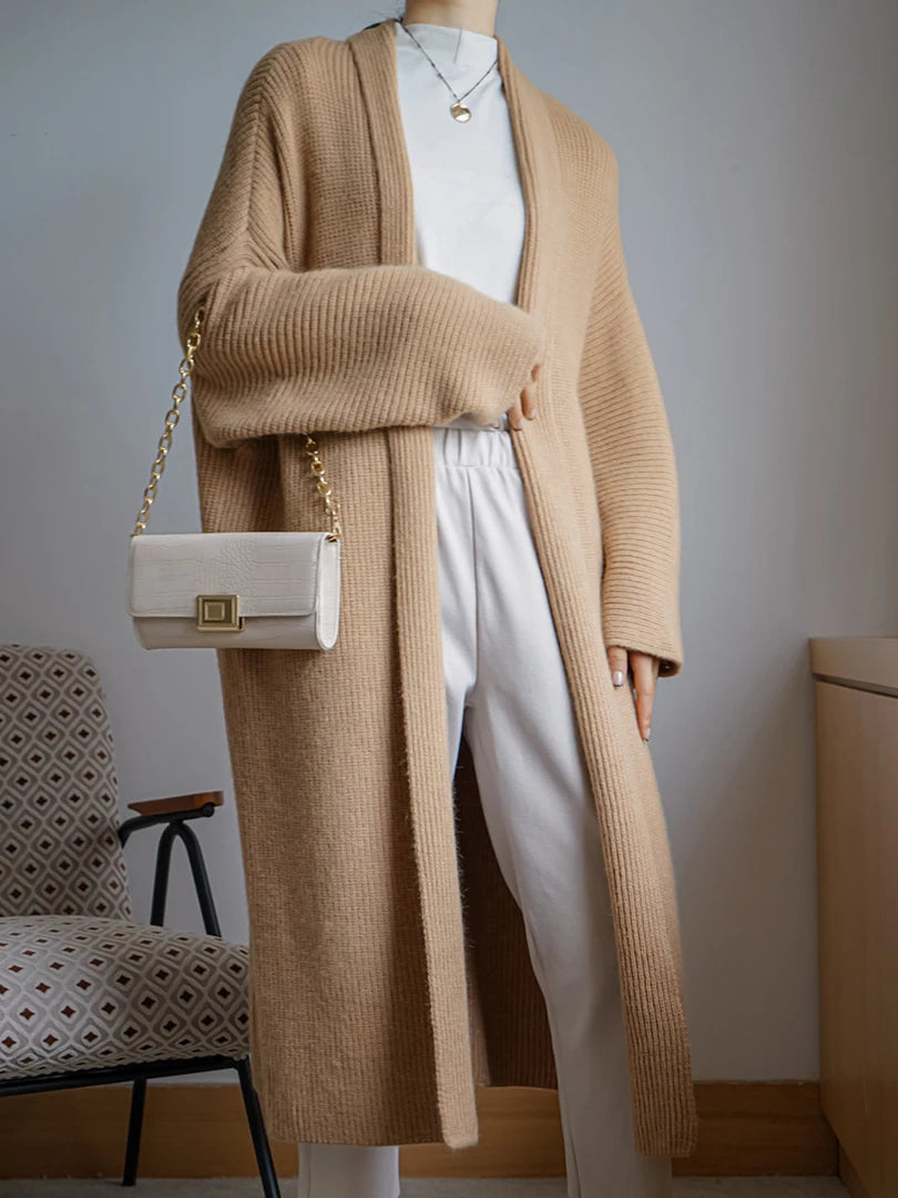 Yellow Big Size Long Knitting Cardigan Sweater V-Neck Long Sleeve Women New Fashion Tide Spring Autumn 2025 1DH6453