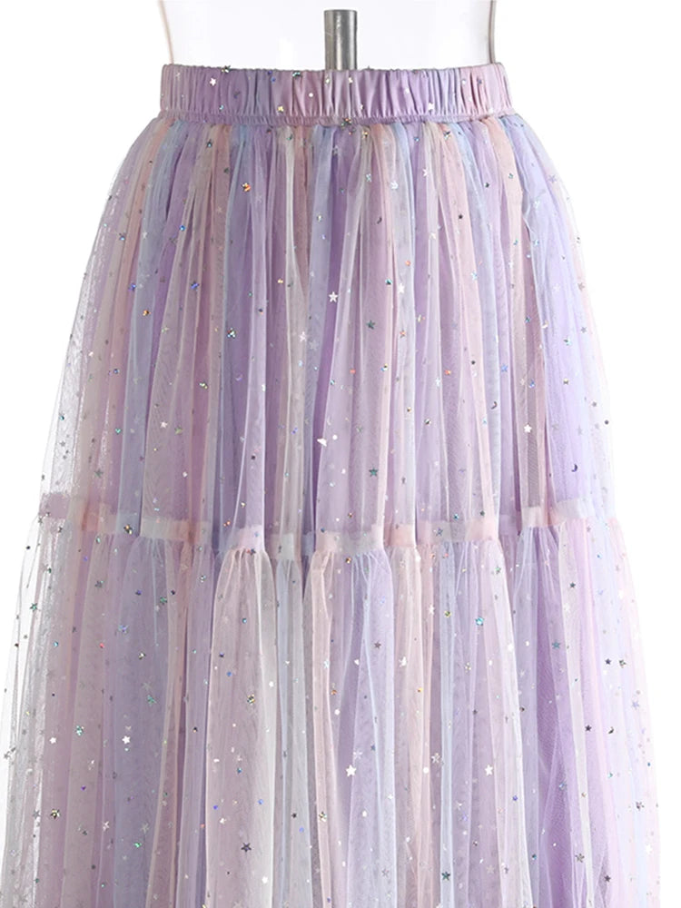 High Elastic Waist Red Gradual Color Sequins Ball Gown Half-body Skirt Women Fashion Tide New Spring Autumn 2025 1DJ1273