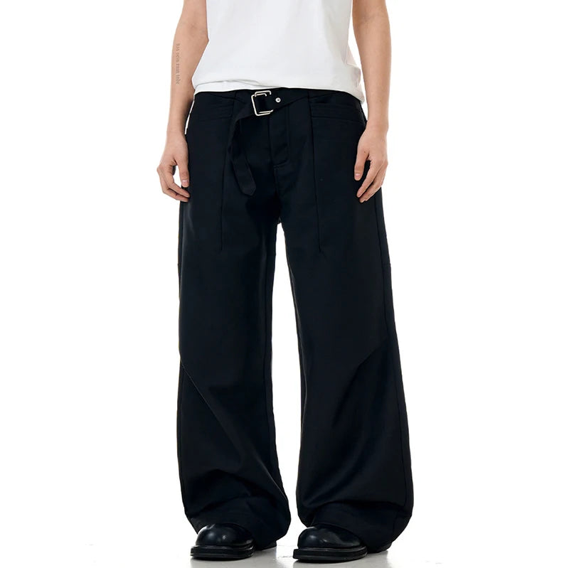 American Style Male Suit Pants Loose Pleated Design Straight Leg Solid Color Simple Men's Trousers Summer 9W1953