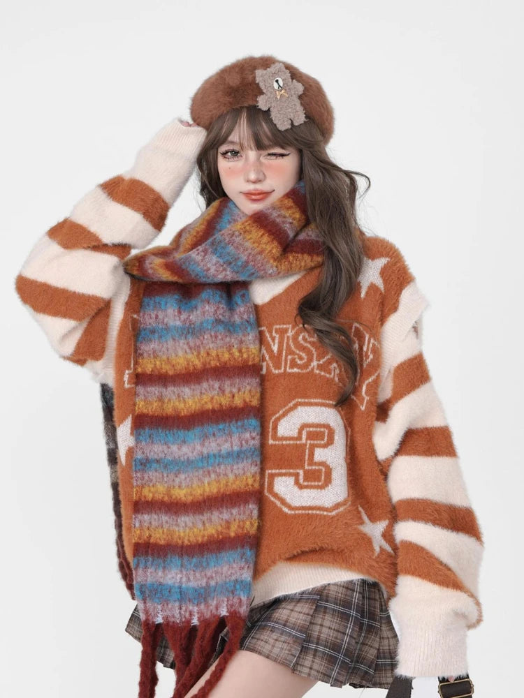 Hollow Out Harajuku Grunge Letter Jacquard Pullovers Streetwear Vintage Patchwork Jumpers Women Y2k Aesthetic Casual Sweaters