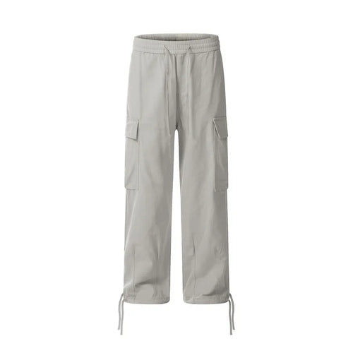 Load image into Gallery viewer, Solid Color Multi Pocket Men&#39;s Pants Casual Straight Drawstring Trendy Elastic Waist Wide Leg Simple Male Trousers 9W101
