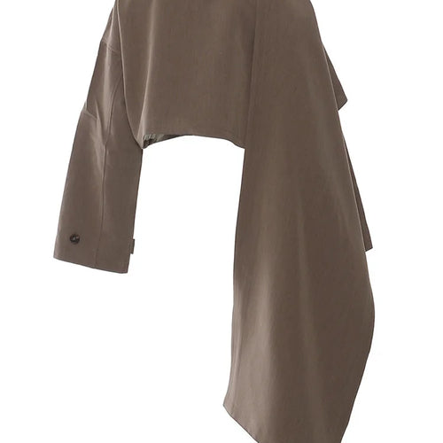 Load image into Gallery viewer, Brown Irregular Big Size Cloak Jacket New Stand Collar Long Sleeve Women Coat Fashion Tide Spring Autumn 2025 1DH7702
